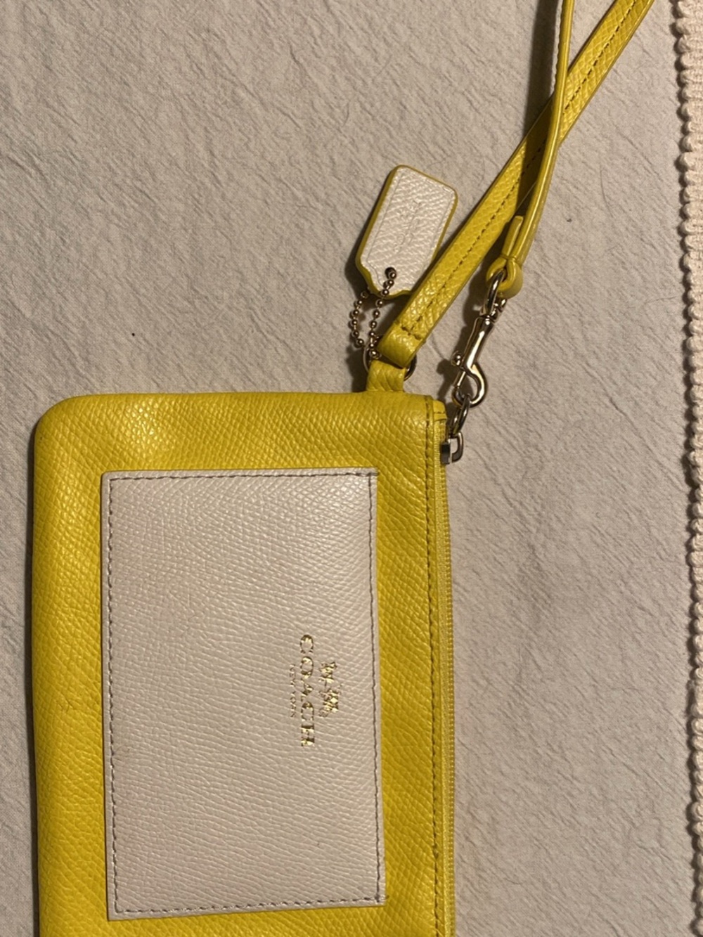 Coach Yellow and White Leather Wristlet with Gold Logo